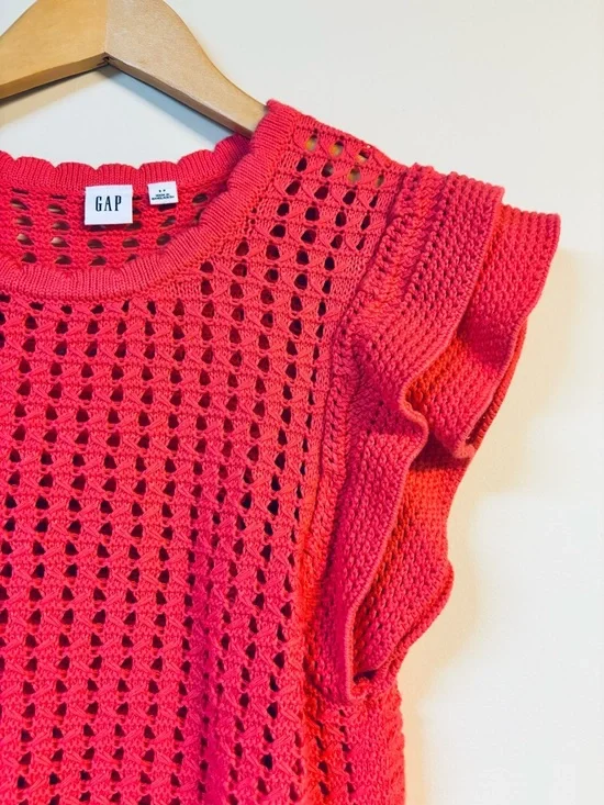 Gap Crochet Flutter Sleeve Coral Scalloped Sweater Tank Small - Picture 4 of 7